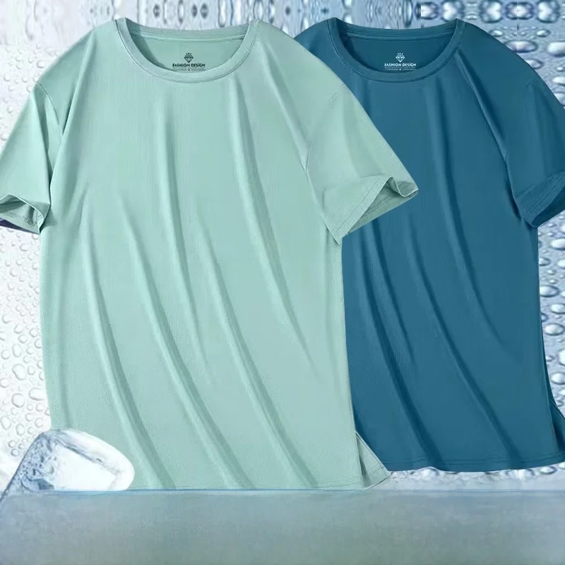 Summer Thin Ice Silk Me Qui Dry ort Sve T-irt Men's Korean Sle Large Size Casual Outdoor Sports Base irt image 4