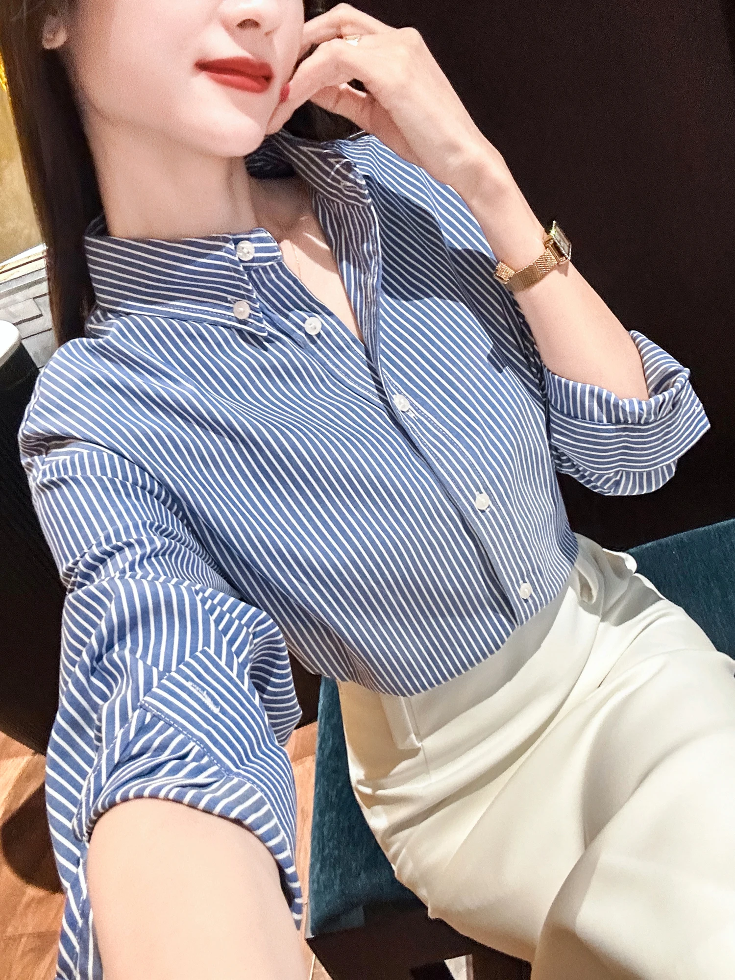 

Блузка для офиса с длинным рукавом, в полоску, с эффектом драпировки на плечах, для деловых женщин, для работы и повседневной носки