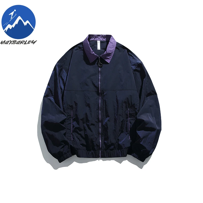 

Maxbarley Jacket Urban Commute Outdoor Metal Nylon Triple Proof Jackets Men Autumn Lightweight Color Block Notch Collar Garment