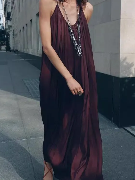 Zijde Satijn Bal Strap Dr Dames Losse Taille A-lijn Rok V-Ne Svel Casual Sle Zomer Faion Pendelen