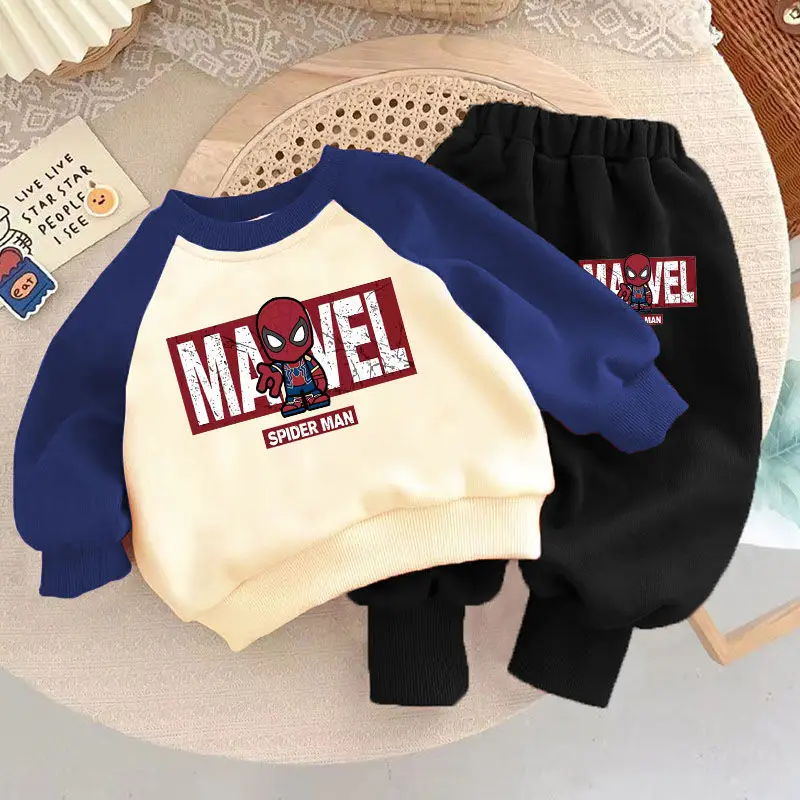 Autumn Winter Disney Spiderman Print Sweatshirt Sets for Children Pullover+Swetpant 2pcs Kids Tracksuit Boys Sport Clothes Set