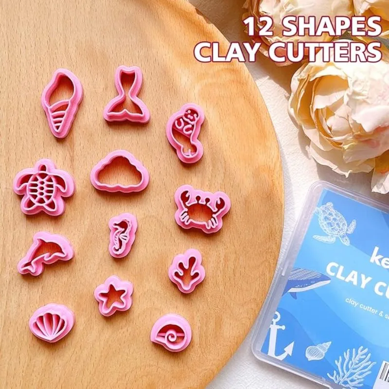 

Soft Pottery Polymer Clay Cutter Cute Marine Animals Styling 12pcs/set Embossing Molds Earring Jewellery Handmade Press Mould