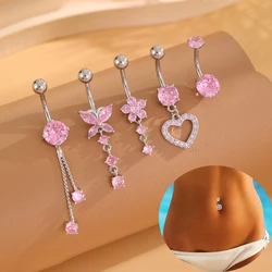 4-5pcs/lot Chain Tassel Pendant Belly Button Rings Set Belly Piercing 14G Butterfly Curved Navel Piercings Jewelry for Women