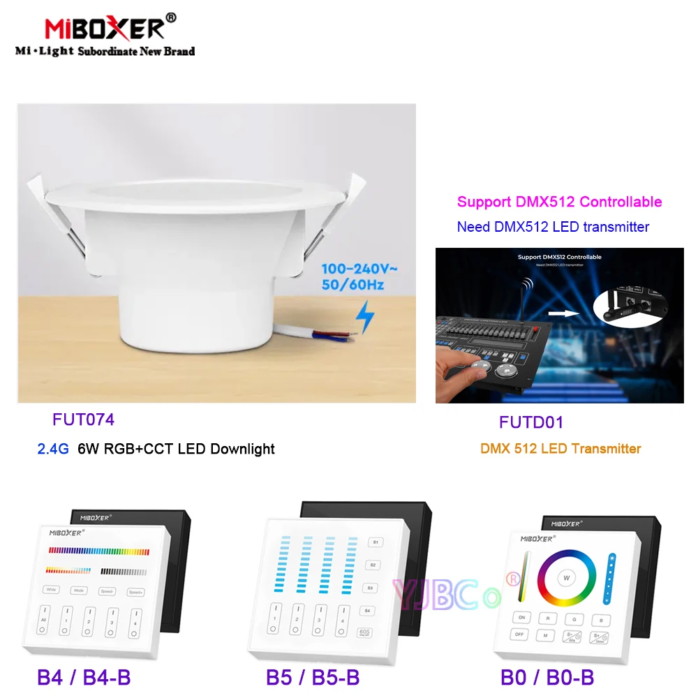 

Miboxer 6W 2.4G RGB+CCT LED Downlight Dimmable 4-Zone Panel Remote/2.4GHz Gateway/DMX512 control 110V 220V AC RGB Ceiling Light