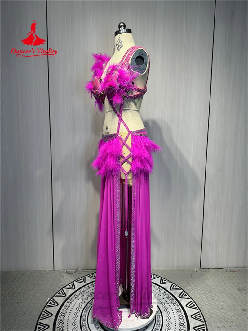 Belly Dance Costume Women\'s Customized High-end Feathers Rhinestone Dress Oriental Dance Professional High End Dance Skirt