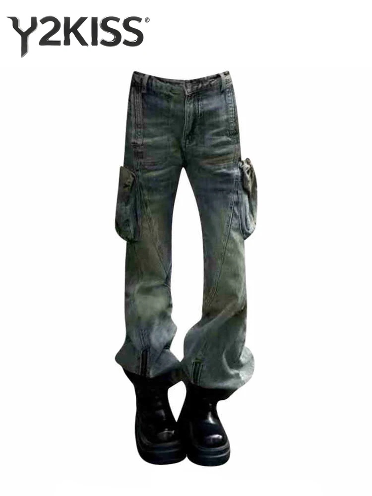 

Женские джинсы-карго Goblin Core Denim Abi в стиле Y2K, американское ретро, ковбойский стиль, японский Харадзюку, длинные брюки в стиле панк 2000-х годов