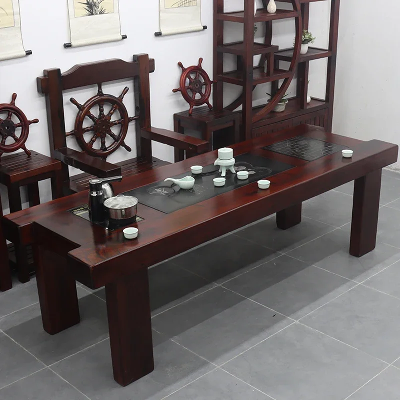 Old Ship Wood Table-Chair Set Furniture Solid Wood Kung Fu  IntegratedSet Office