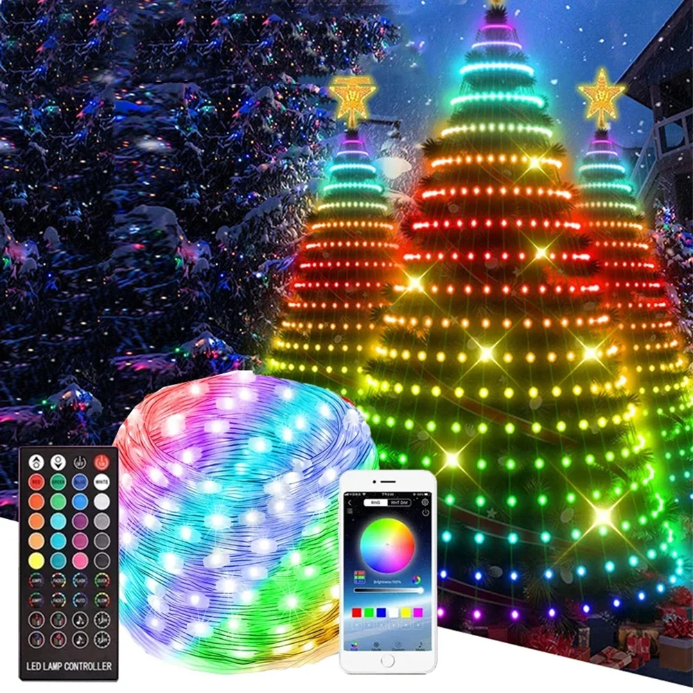 Cadena de luz inteligente de Sprite para árbol de Navidad, RGB, IC, Bluetooth, bricolaje, impermeable, USB, 40M