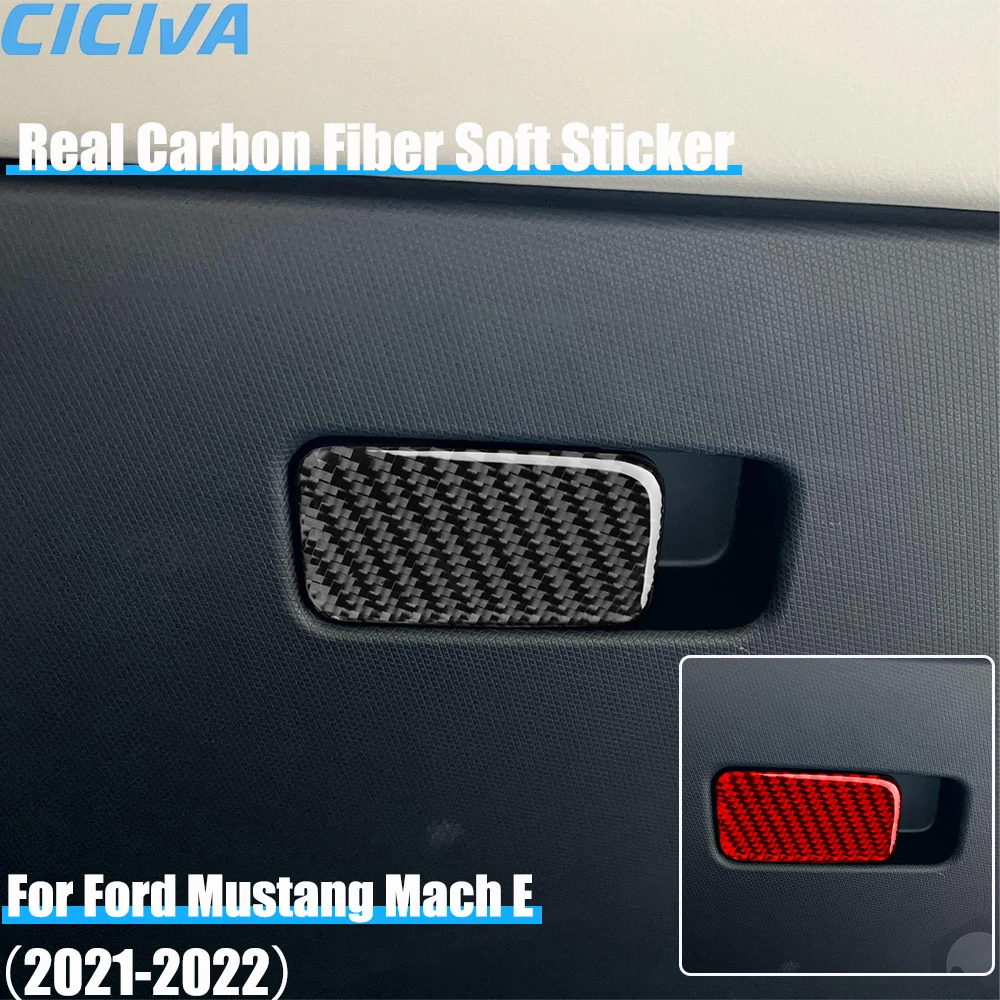 

Real Carbon Fiber Car Accessories Glove Storage Handle Decorative Trim Cover Soft Sticker For Ford Mustang Mach E 2021 2022