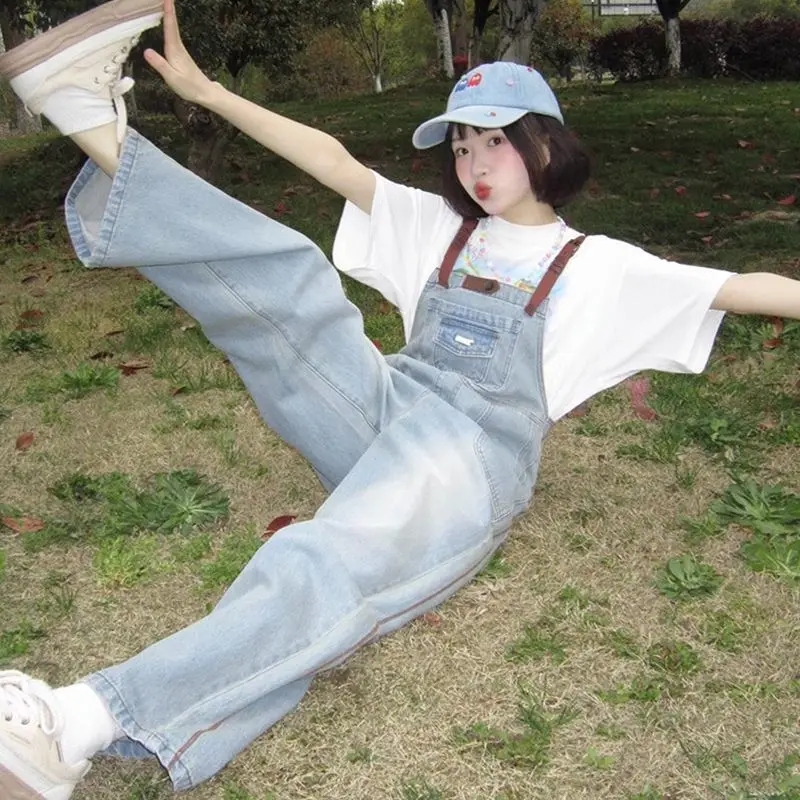 

Slimming Effectiven Denim Overalls Women's Faionable High Waist Long Pants Button Closure Jeans Overalls Spring Autumn