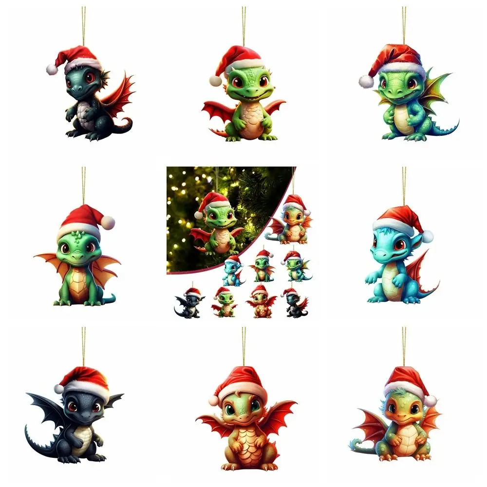 2D อะคริลิคจี้มังกรอะคริลิคการ์ตูนมังกรไข่เครื่องประดับรถน่ารัก Flying Dragon Xmas ไดโนเสาร์พวงกุญแจต้นคริสต์มาส