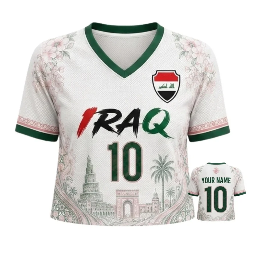 Iraq Crop Top Jersey, Custom Mesh Football Shirt, Iraq Soccer Fan Name Number Women's Sports T-Shirts