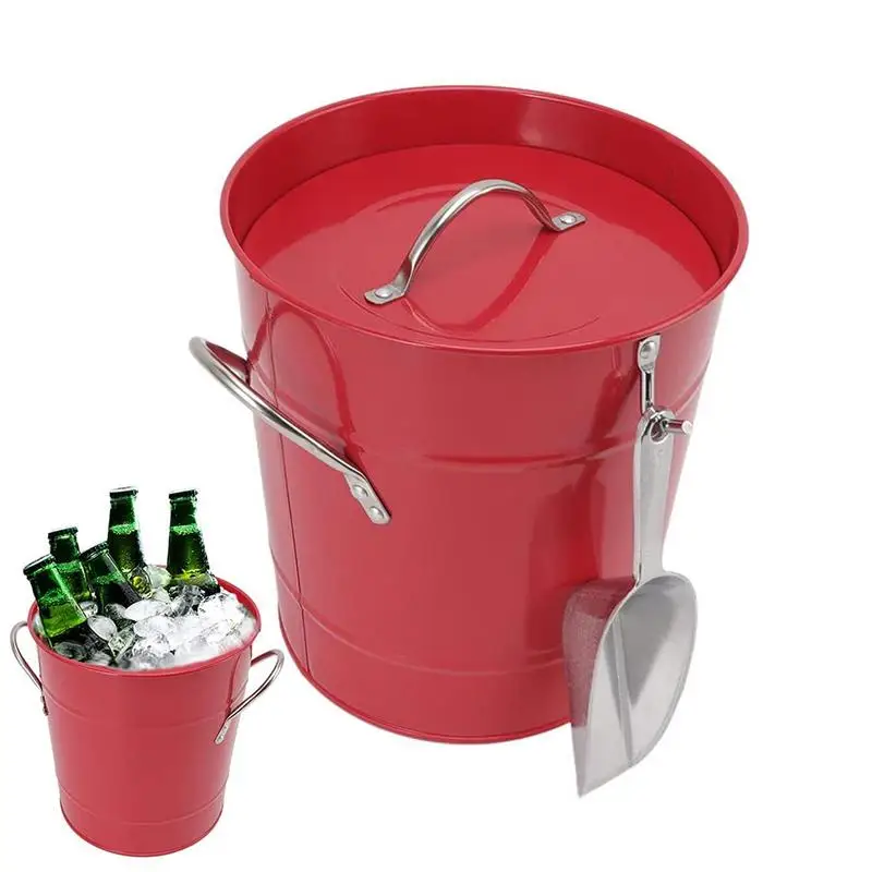 Ice Bucket With Scoop Wine Bucket Storage Bin Container For Ice Cube Galvanized Metal Bucket Beverage Tub For Backyard Bars