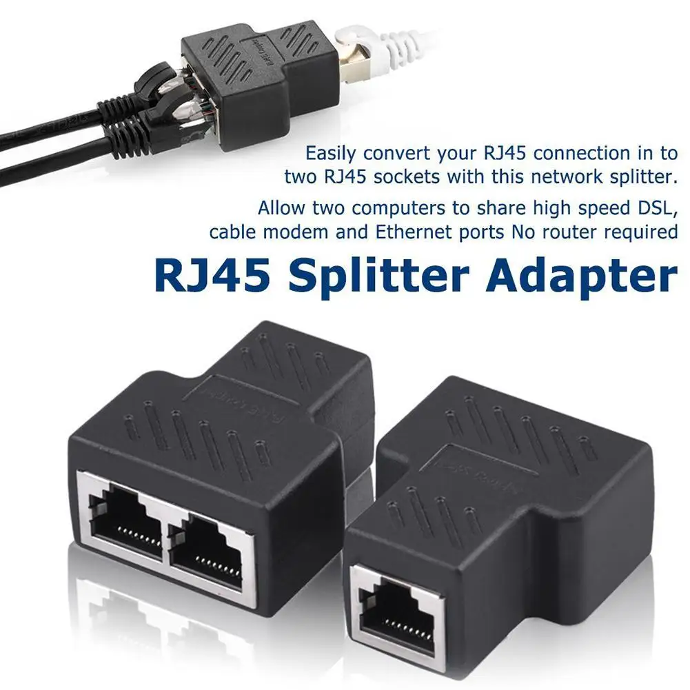 RJ45 Splitter Adapter,Aoiutrn USB 1 to 2 Network Connector Dual LAN Ethernet Socket 8P8C Extender Plug Cable for Cat5,5e, Cat6,7