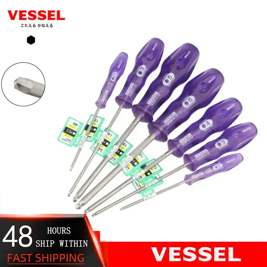 

VESSEL B-5400BP Power JIS Grip Ultra Ball Driver Hexagonal Screwdriver with Ribbed Blade for Fast Anti-Slip Screw Hand Tools