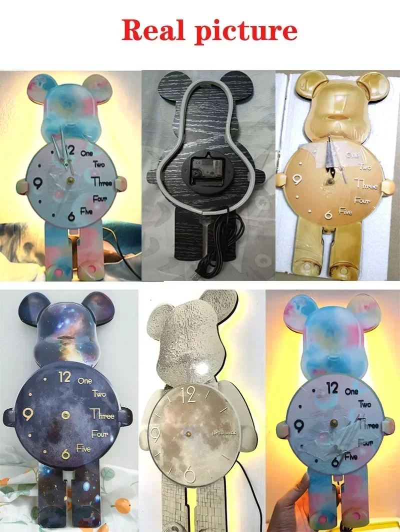 40x21CM Creative Wall Clock Cartoon Fashion Living Room Silent Art Clock Simple Modern Watch Wall Home Decoration Bear