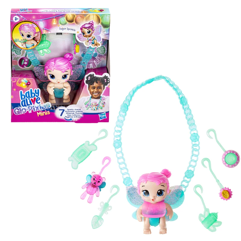 

Baby Alive Glo Pixies Minis Carry 'n Care Necklace Sugar Sprinkle 3.75-Inch Pixie Doll Toys Cute Necklace Girls Birthday Gifts