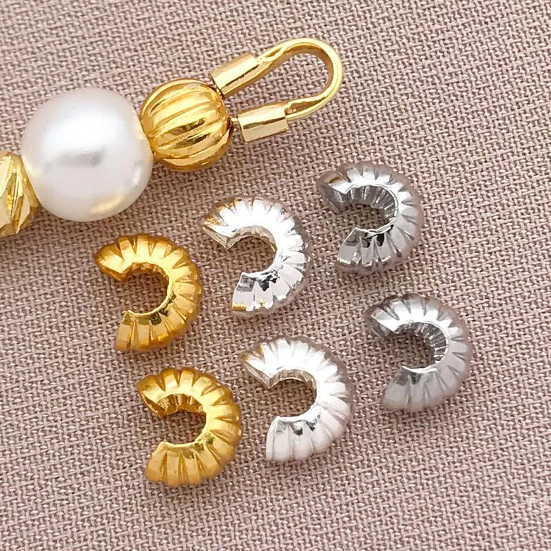 

[YU] 10pcs 4mm 18K Copper Plated Genuine Golden Thick Silvery Pattern Crescent End Buckle, DIY Jewelry Making Accessories