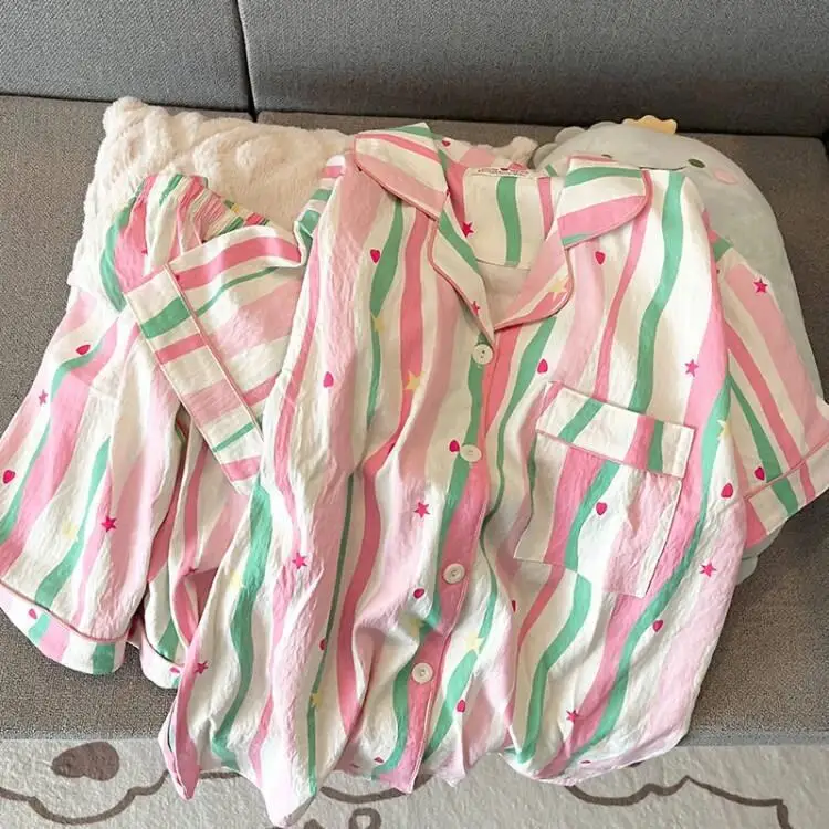 2024 Summer Short Sleeve Short Pants Sleepwear Set Women's Collared Simple Outwear Home Clothes Women's Polyester Fiber