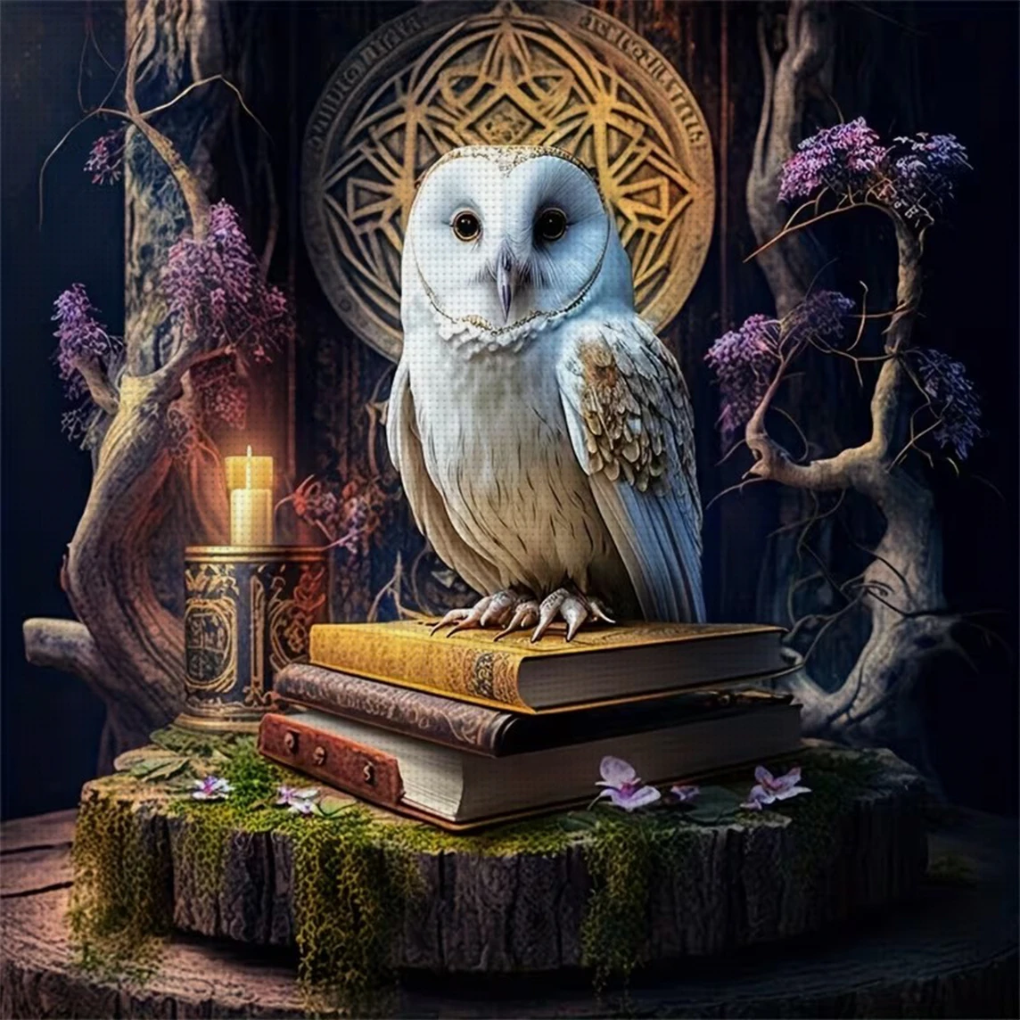 Mystic Forest Owl Kreuzstich-Set zum Selbermachen, 11CT-Stickerei, Heimwanddekoration, Geschenk, handgefertigtes Material, rahmenlos, halbfertig, 36 x 36 cm