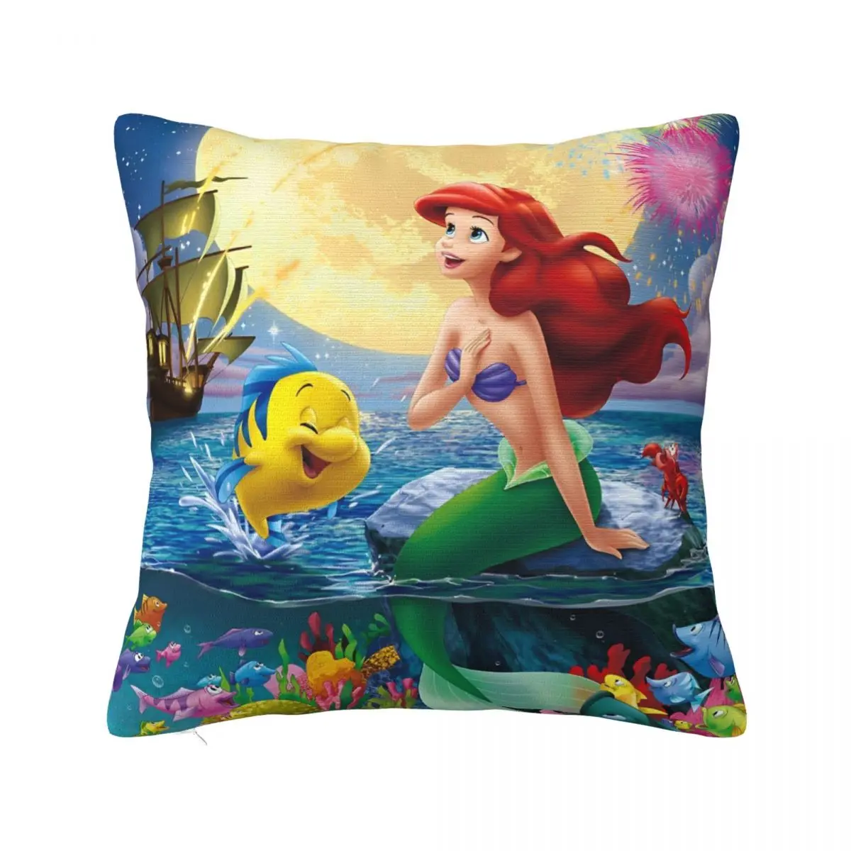 

The Little Mermaid Cartoon Pillowcase Printing Polyester Cushion Cover Ariel Anime Princess Pillow Case Cover Home Zippered 45cm