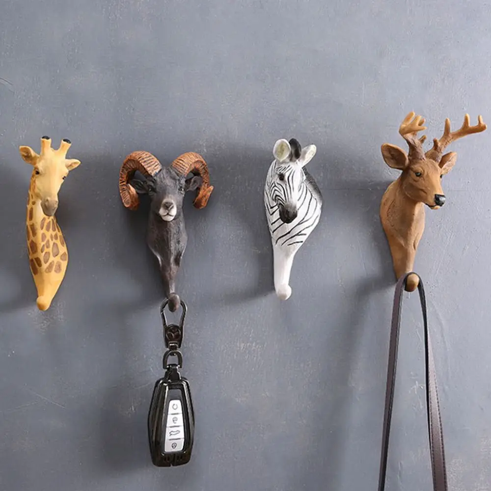 Creative 3D Animal Wall Hook Elephant Durable Vintage Resin Wall Coat Rack Giraffe Nordic Style Coat Hat Hanging Hook Home