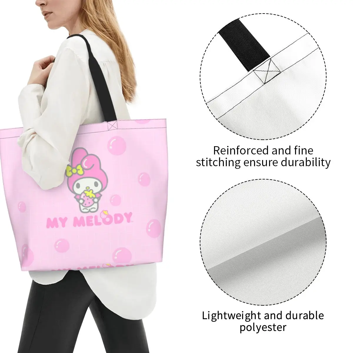 Sanrio My Melody Cute Tote Bag Lightweight Grocery Shopping Bags Large Capacity