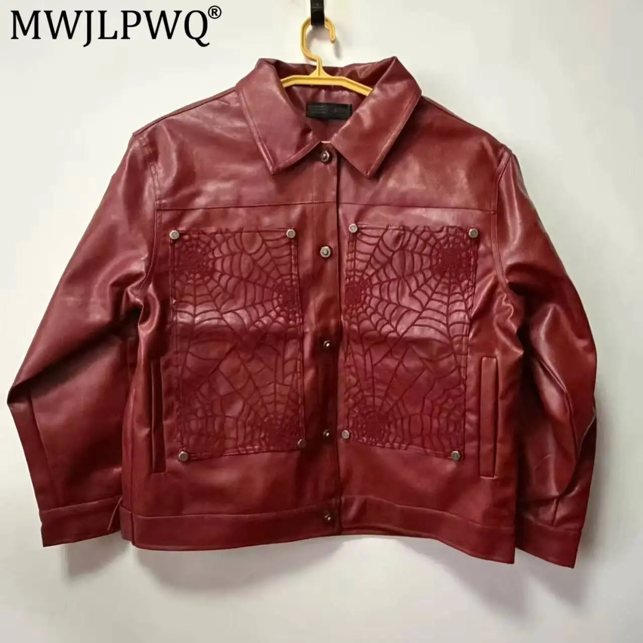 MWJLPWQ Nihced Embroidered Motorcycle Leather Pants Male 2026 Autumn New Streetwear American Style Loose Wide-leg Trousers 21954