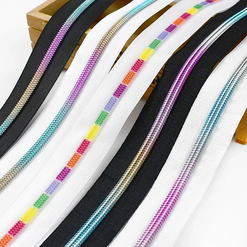 5# Nylon Zipper Tape Rainbow Zippers Plastic Teeth with Puller Slider Decorative Zip Repair Kit Sewing Closures Zips Accessories