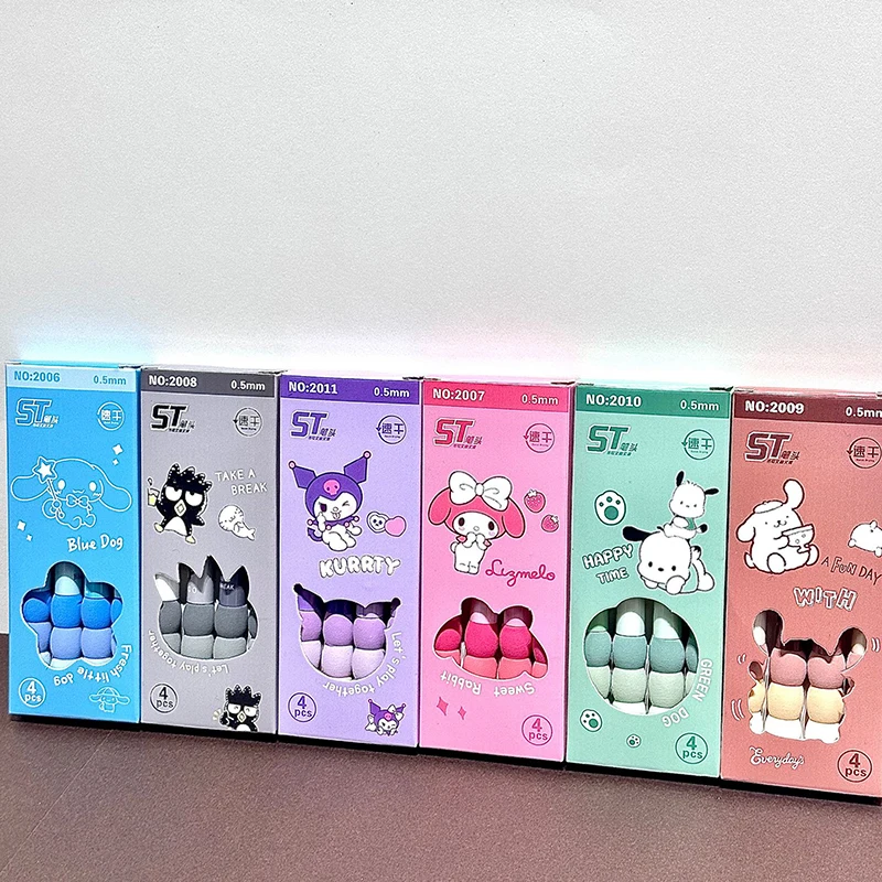 Sanrio 4pcs Gel Pens New Cartoon Kuromi Cinnamoroll Melody Gradient Sheath Gel Pen St 0.5 Black Students Learn Stationery Gifts