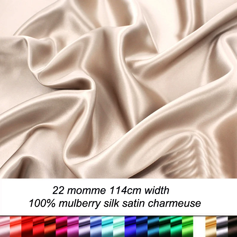 1 meter X 1.14 meter 100% Natural Silk Charmeuse Fabric 22 momme Mulberry Silk Satin Material For Dress Gown Hometextiles