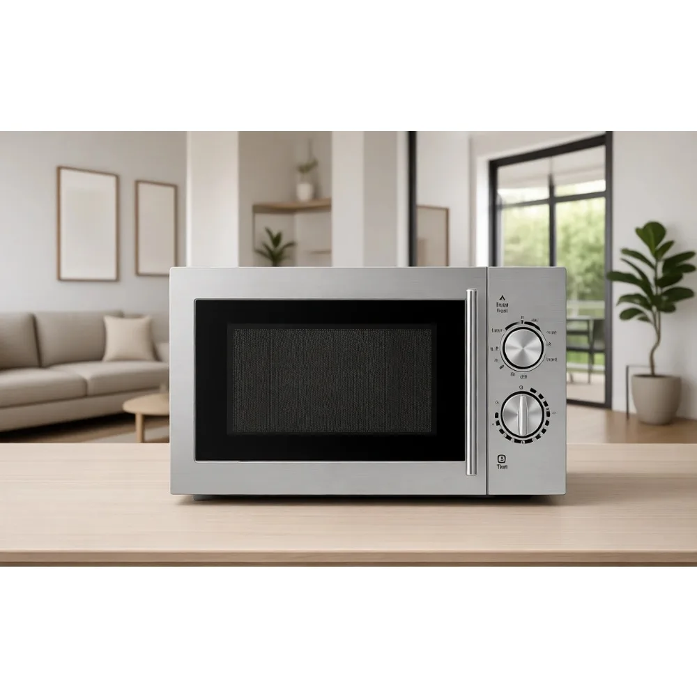 Microondas Compacto de 800W con Grill de 1000W, 20L, 9 Niveles de Potencia, Temporizador de Descongelación, Acero Inoxidable Integrado