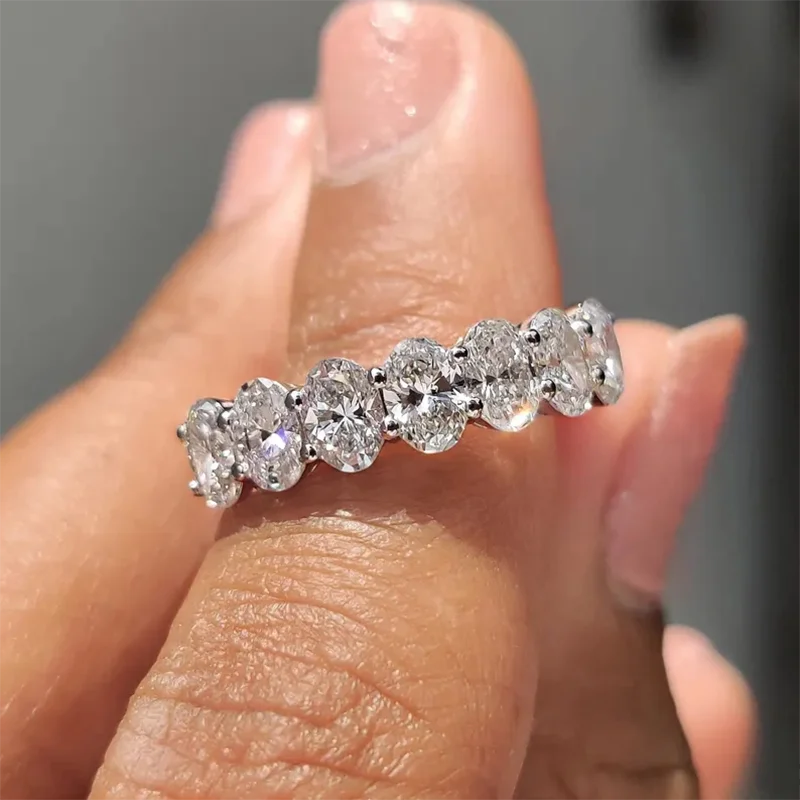 2.1CTW DEF/VS VVS Oval Cut HPHT Lab Grown Diamond 7 Stone Stacking Wedding Band 14K 10K Gold/925 White Silver Anniversary Ring