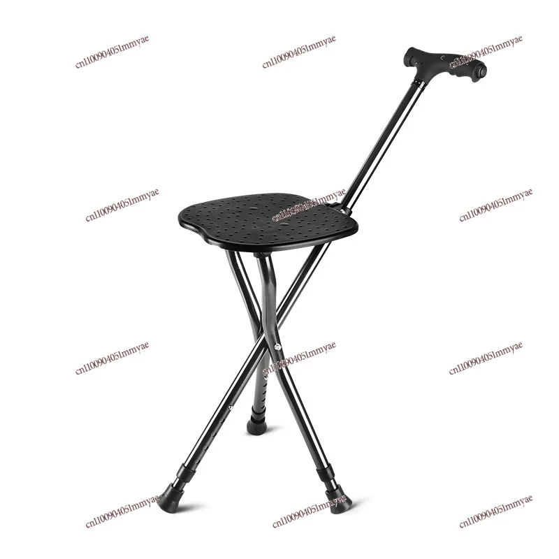 

Multifunctional Aluminum Alloy Cane Stool Cane Chair Old Man with Chair Automatic Folding Portable Three-legged Crutches