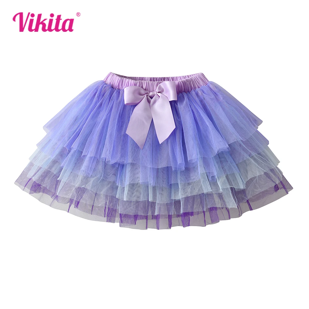 VIKITA Kids Layered Mesh Tulle Tutu Skirts with Bow Knot Children Casual Daily School Princess Ballet Mini Skirt Kids Clothes