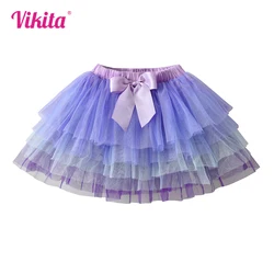 VIKITA Kids Layered Mesh Tulle Tutu Skirts with Bow Knot Children Casual Daily School Princess Ballet Mini Skirt Kids Clothes