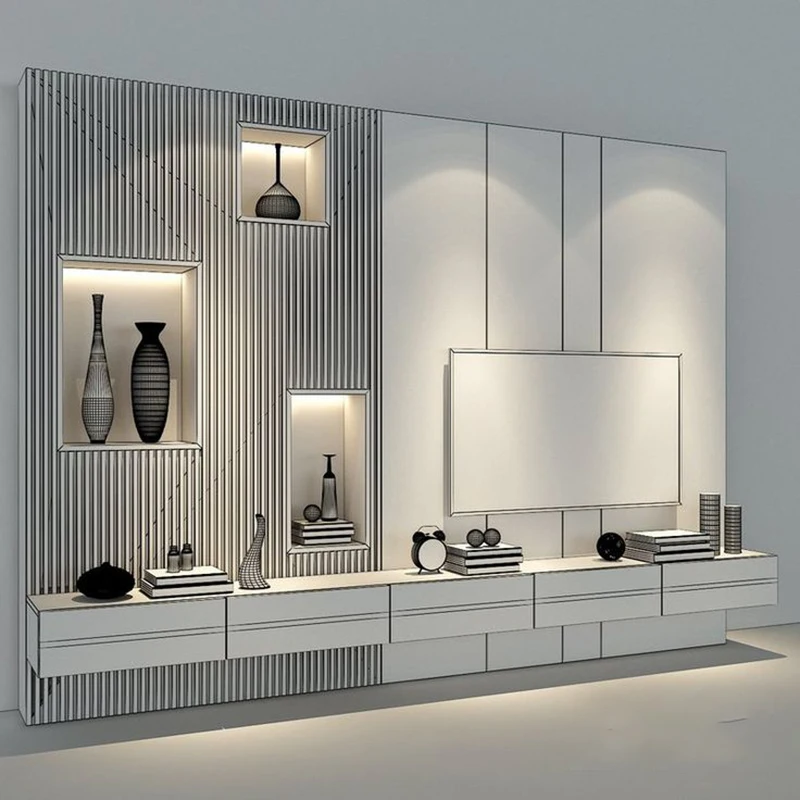 80 Inch Entertainment Modern Mdf  Tv Wall Unit Design With Led Light