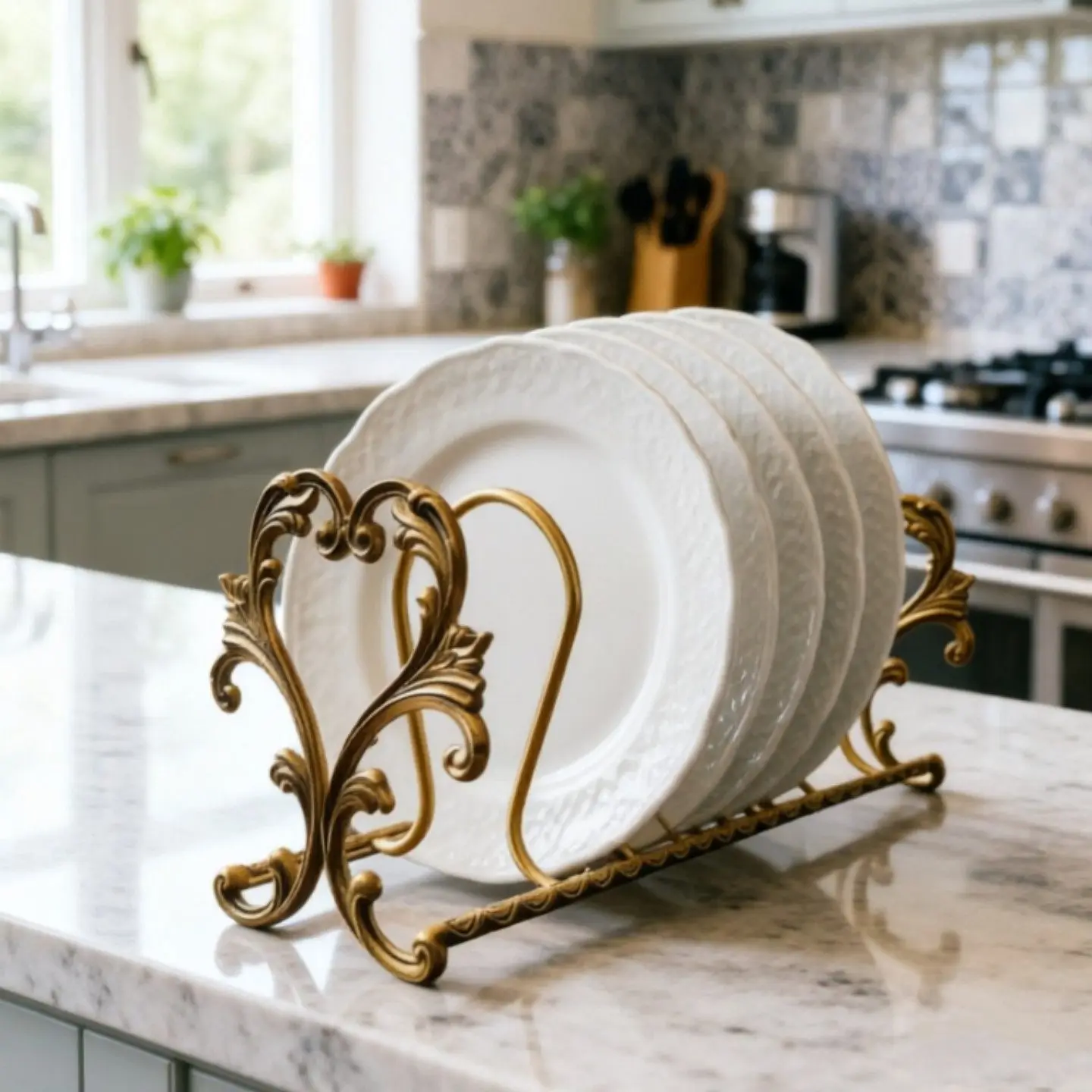 French Drain Rack Brass Vintage Bowl Storage Rack Dinner Display Brass Display Rack