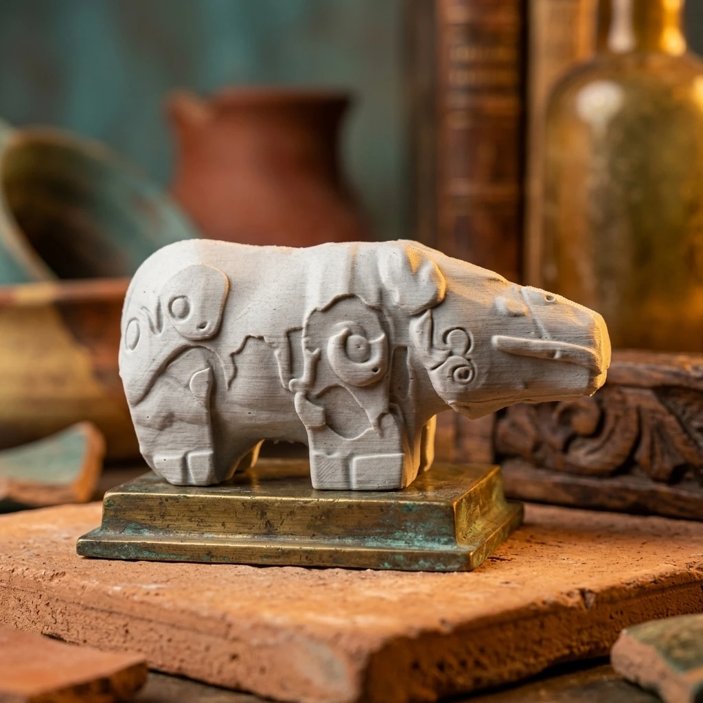 Cyberpunk Hippo Figurine 3.5in Stone Desktop Ornament Small Ancient Mechanical Animal Statue Sci-Fi Art for Gamer Desk Shelf Dec
