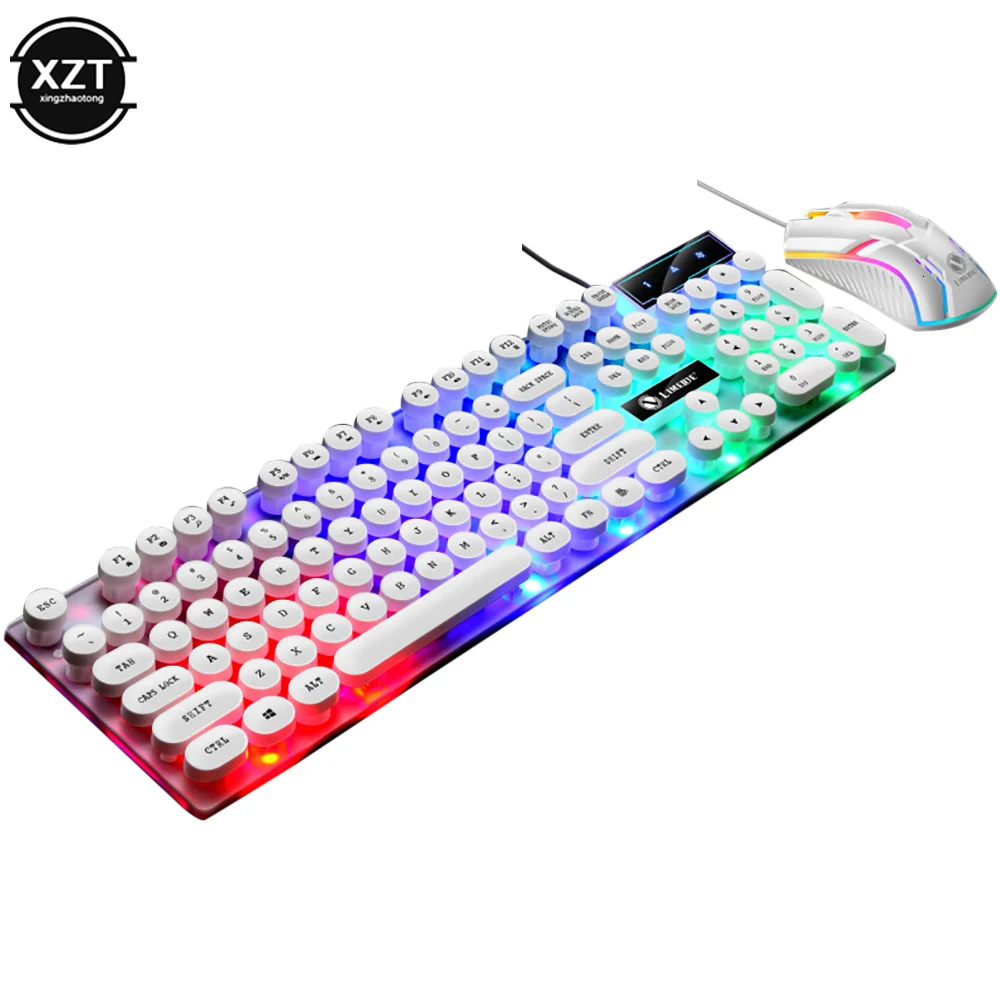 GTX300 Máquina de Escrever Teclado e Mouse Set, Teclado Retro Punk, Jogo retroiluminado, USB Wired, PC, Desktops