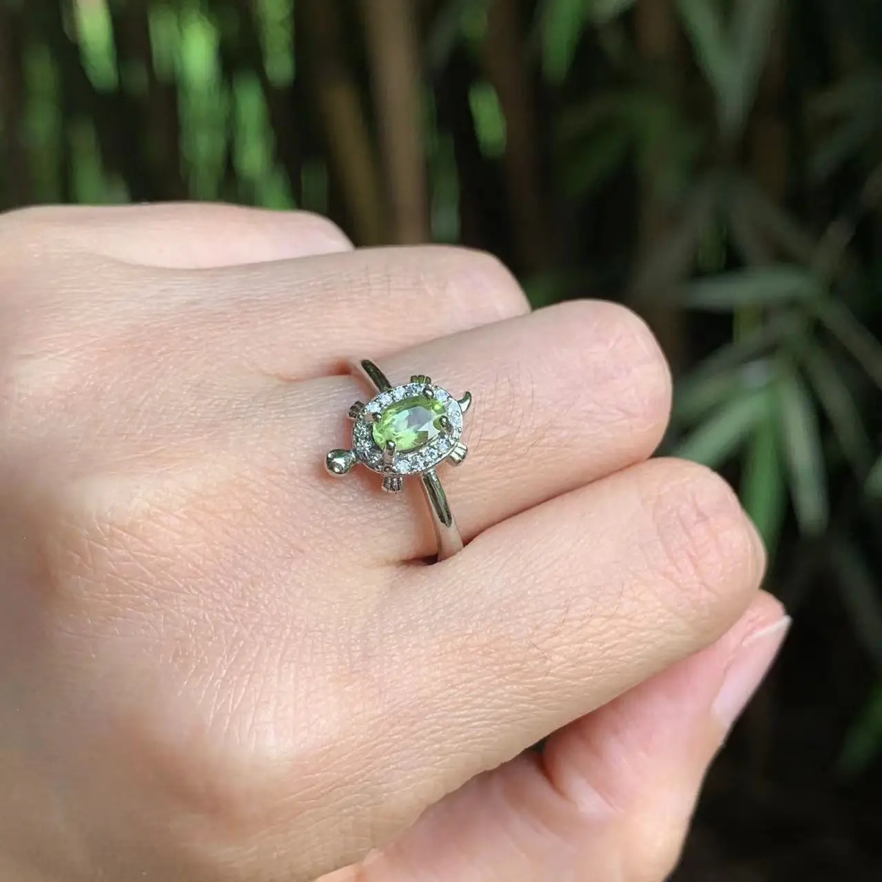 Turtle Natural Peridot Ring Adjustable Female Jewelry for Women Gift Wholesale High Quality Vintage Fine