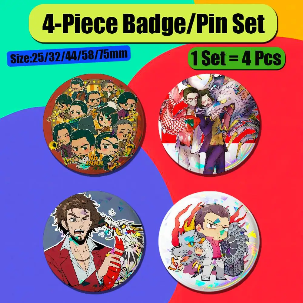 For Yakuza 0 Enamel Pin Badge Set 4PCS Round Metal Button Brooch Gift Custom Hat Ita Bag Pins