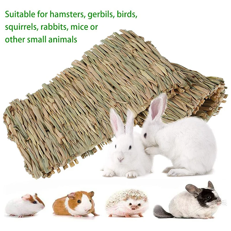 Rabbit Grass Chew Mat Small Animal Hamster Cage Bed House Pad Woven Straw Mat For Hamster Guinea Pig Pet House Cage Accessories