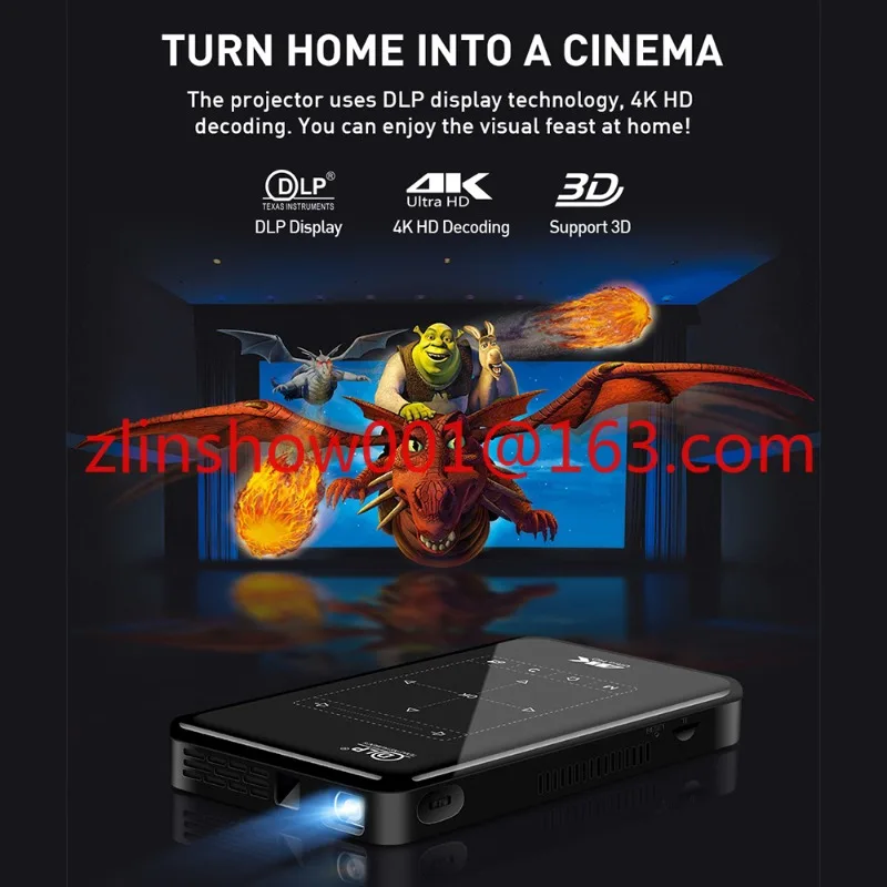 II Mini Portable Home DLP Full HD Projector Touch Keys يدعم بطاقة TF Android 9 Smart Projector