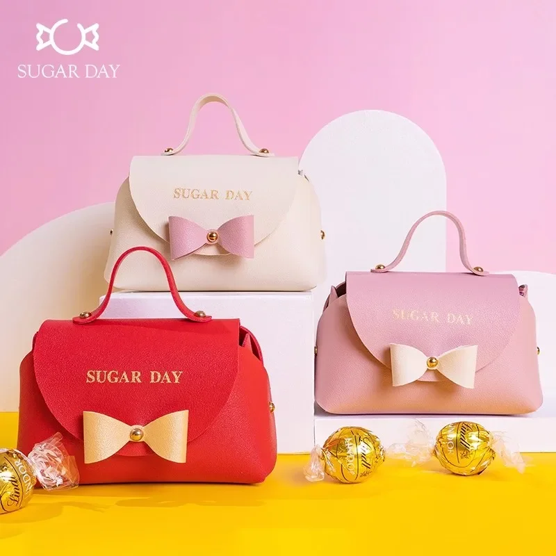 Leather Wedding Candy Bag Finished Portable Baby Shower Birthday Handbag Free Folding Packaging Box Eid Mubarak Party Supplies