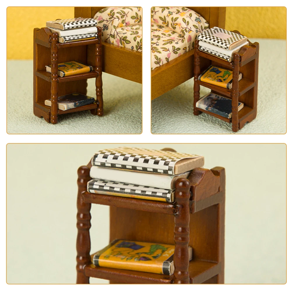 

Wear Resistant Mini Furniture Miniature Storage Shelf Elegant Wooden Stand for Mini House Decor Dollhouse Accessories