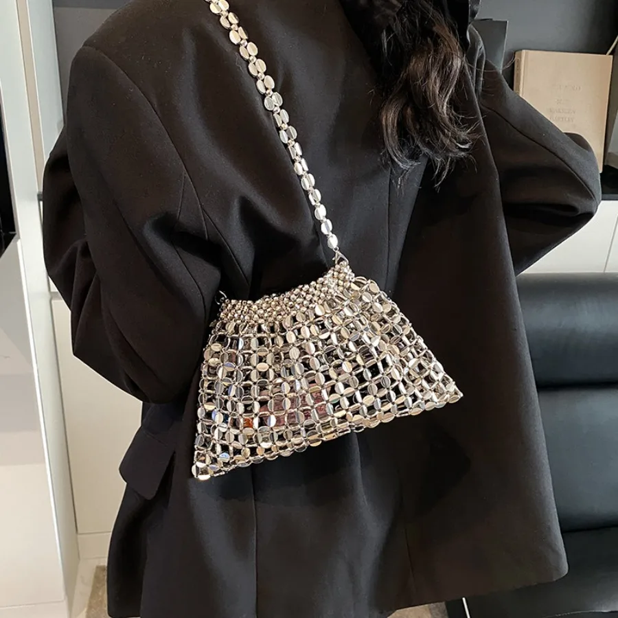 

Корейская модная крутая ниша с бисером, изысканная полая сумка-ведро, индивидуальная женская сумка через плечо на одно плечо