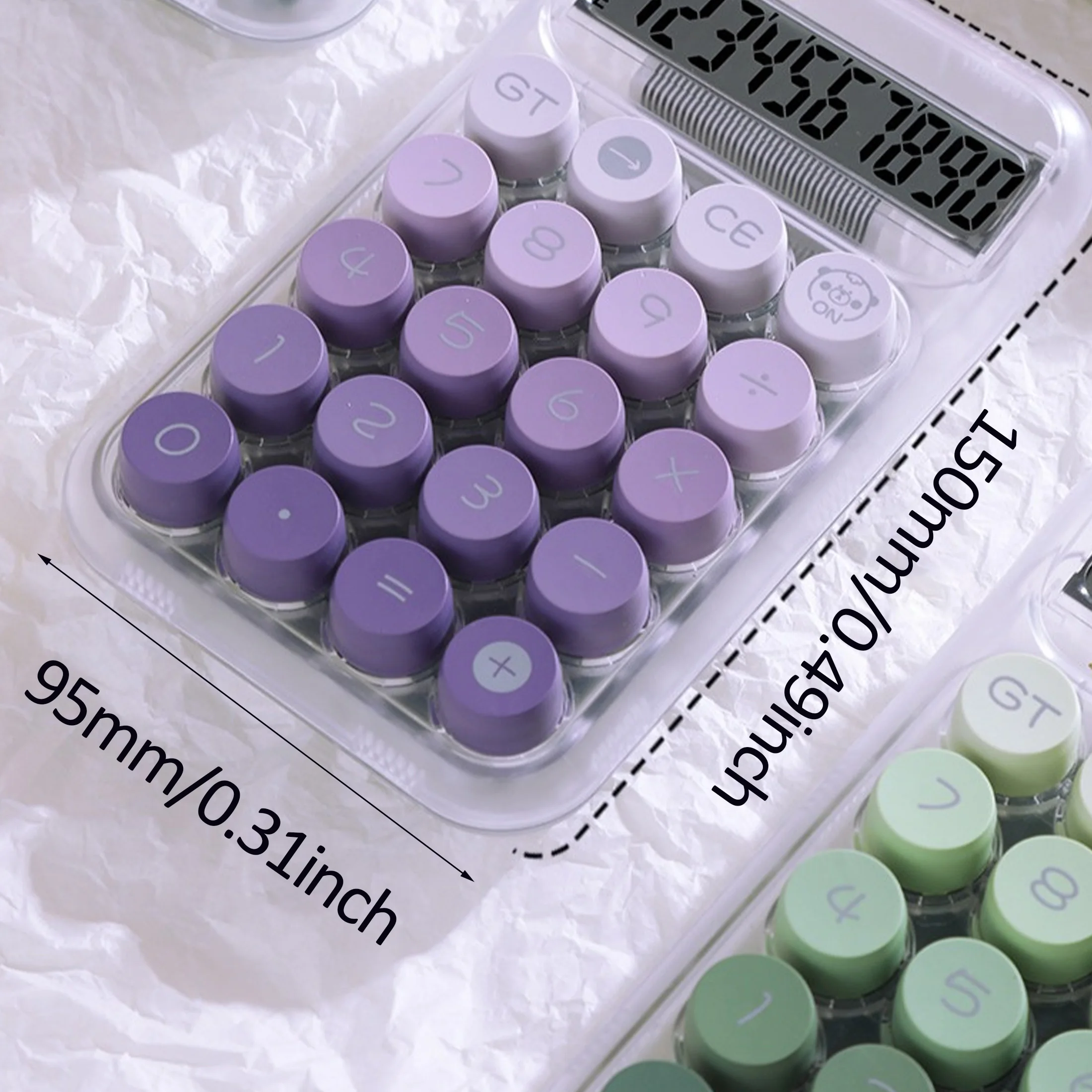 1pcTransparent Button Calculator with Large Display, Anti-Slip Base, Dot Mechanical Keys - Stylish Design for Office, Students