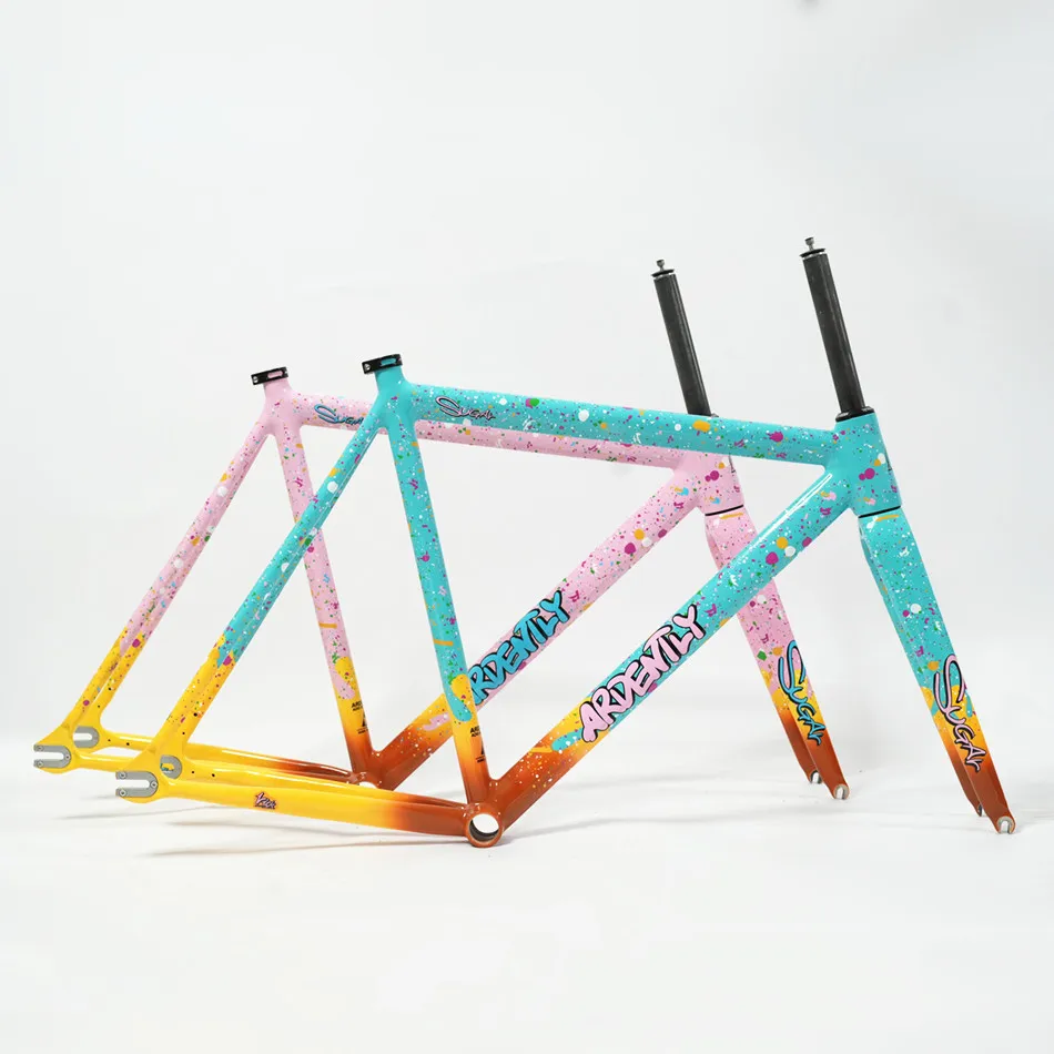Ardently SUGAR Frameset, Track Fixie Bike Colorful Frame and Fork, Single Speed Bicycle Parts, 700C 6069 Aluminum, Carbon Fork