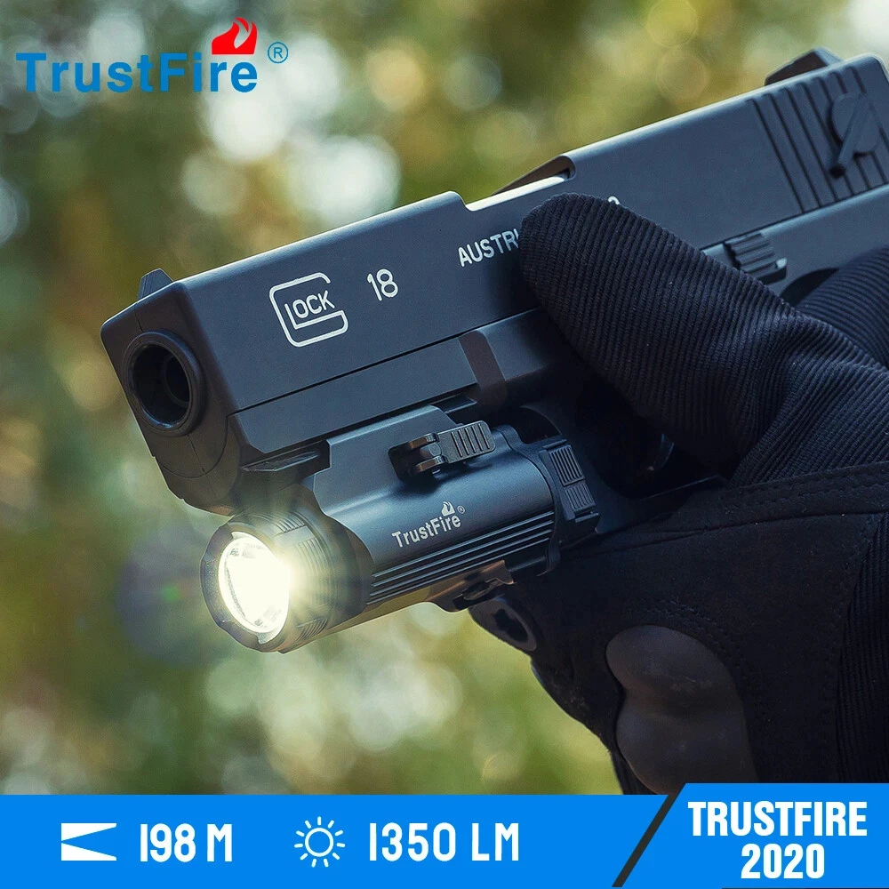 Trustfire GM35 Taktische LED-Taschenlampe 1350 Lumen Mini-Pistolenlampe USB-Aufladbar Schnellverschluss Handfeuerwaffen 1913/GL Schiene